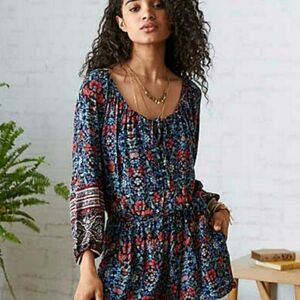 American Eagle AEO Long Sleeve Black Multicolored Floral Romper Women's Small S